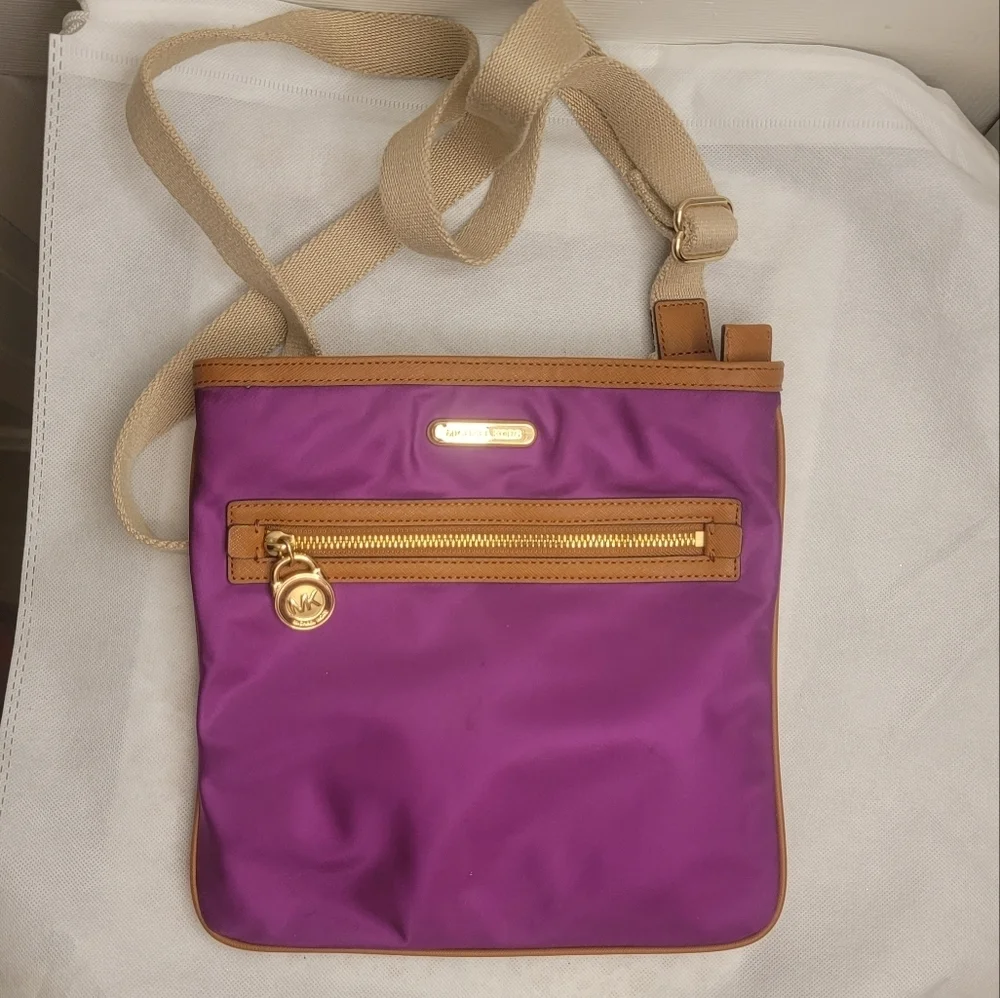 Michael Kors Kempton Burgundy/Tan Crossbody Shoulder Bag